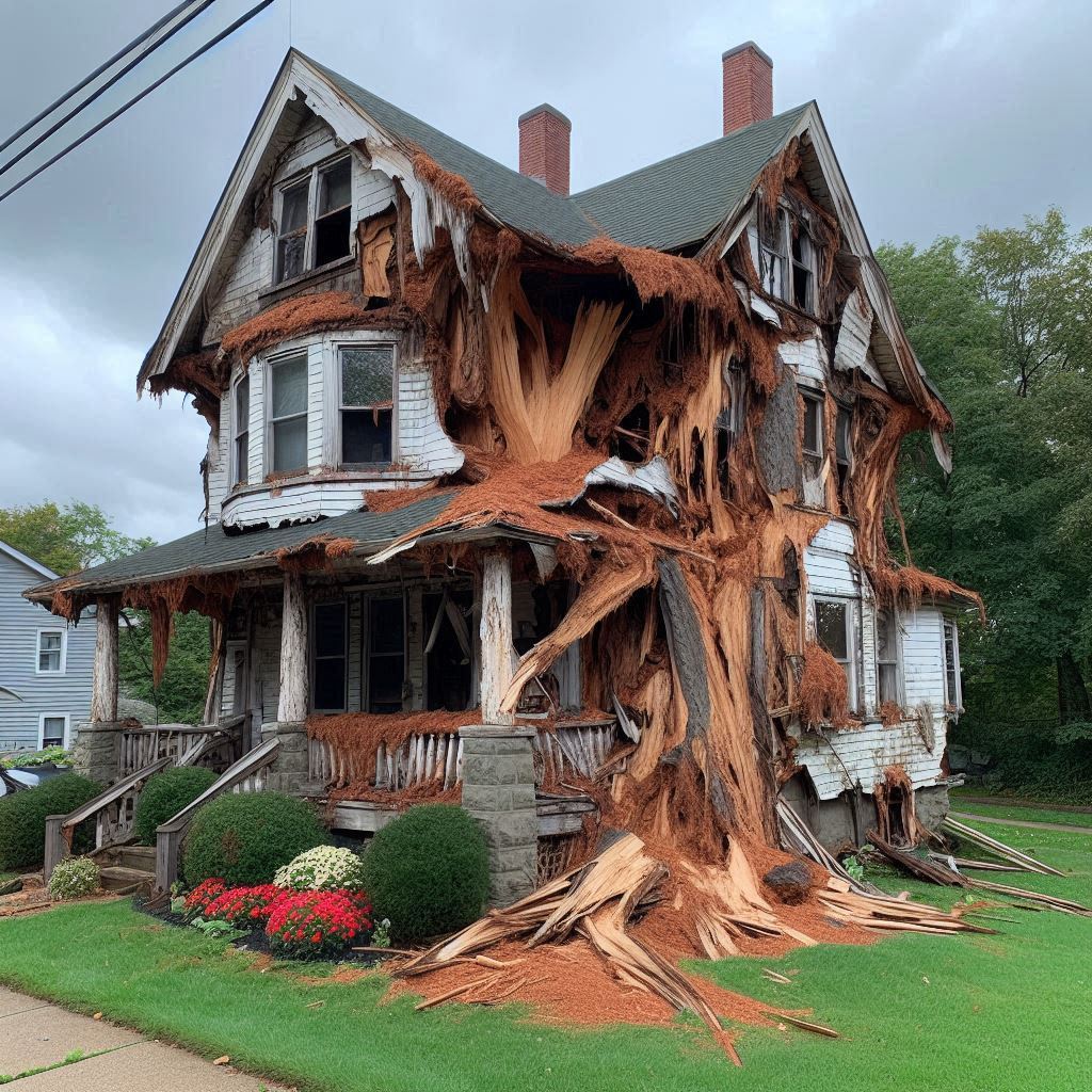 Signs Your Norwood Home Needs a Tree Inspection Damaged tree on an Norwood home showing signs of disease and decay